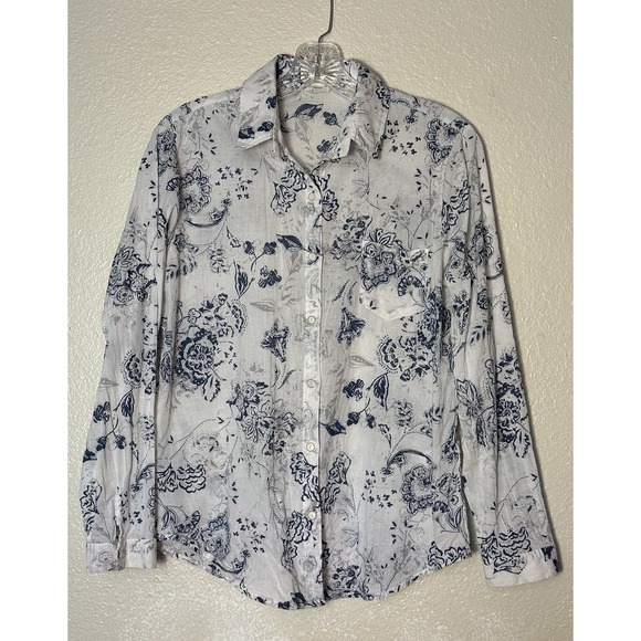 Lili's Closet Size Small 100% Cotton Boho Floral Button Up Shirt Slightly Sheer - Picture 1 of 3